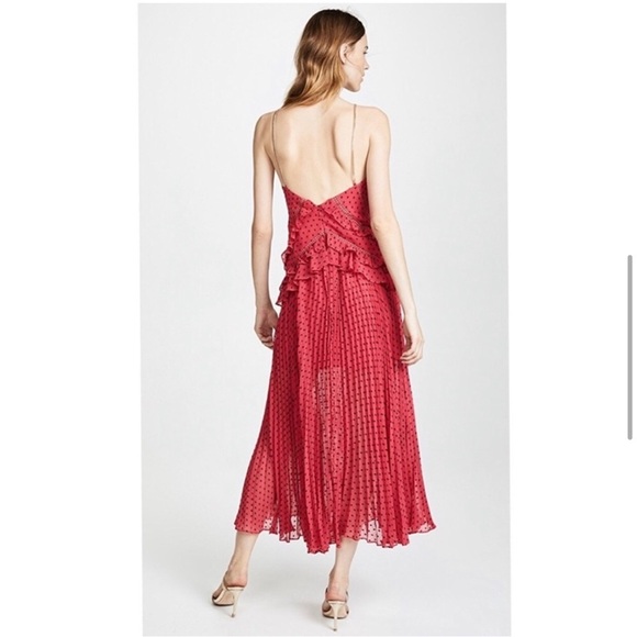 Self Portrait Crochet Trimmed Ruffled Plumetis Maxi Dress Size 6 - Picture 3 of 13